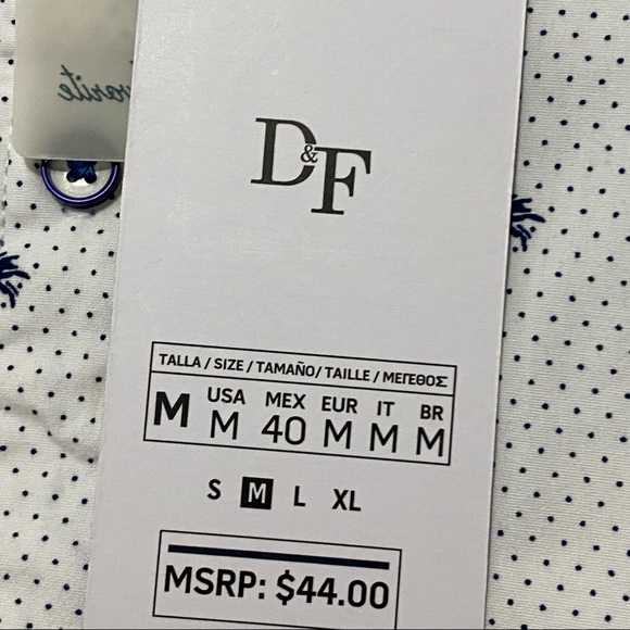 Denim & Flower Ricky Singh White Blue Palm Trees Button Down Szs Med, Lg - Picture 8 of 11